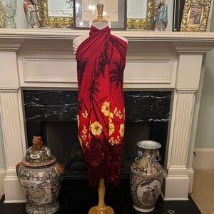 “Beach Cabana” Red Floral Sarong Wrap
